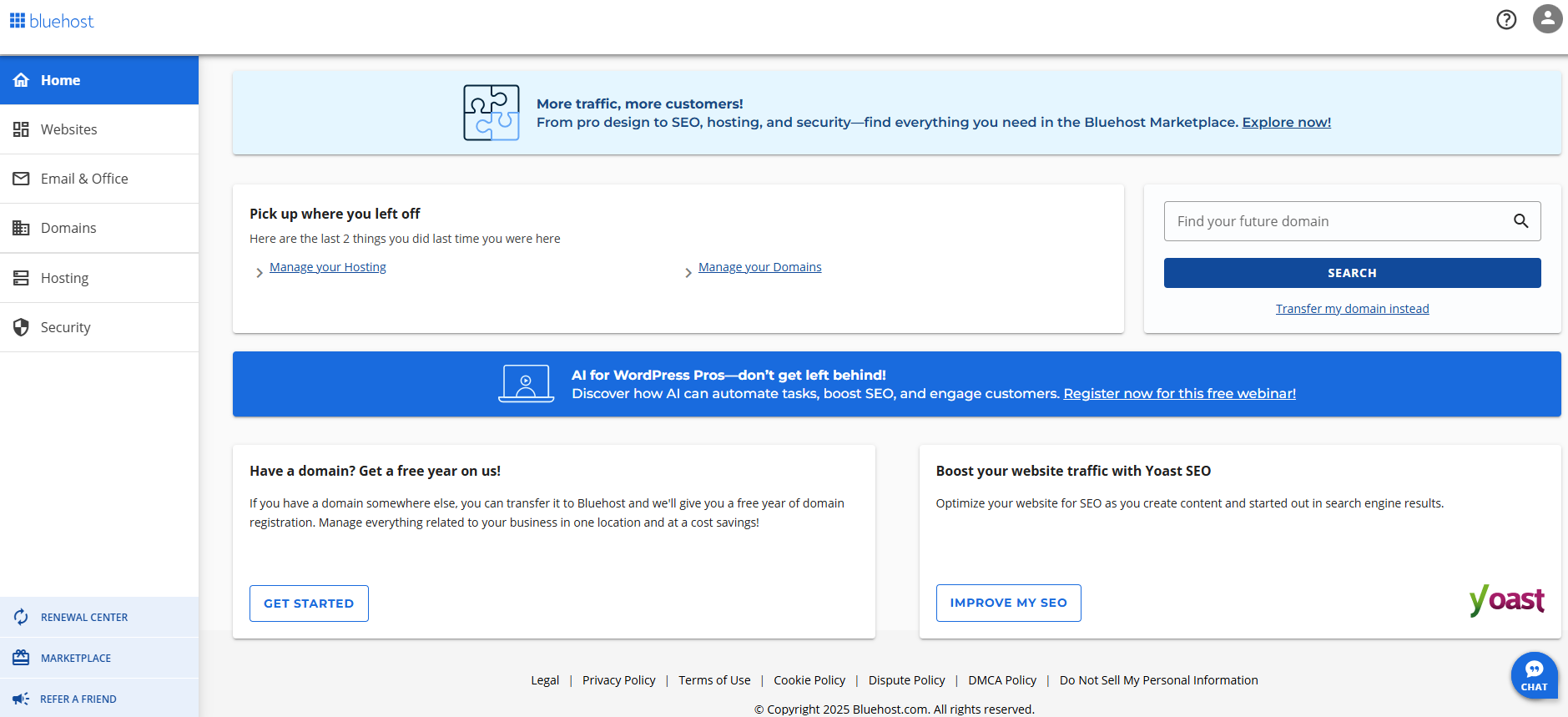 مدیر حساب Bluehost را باز کنید