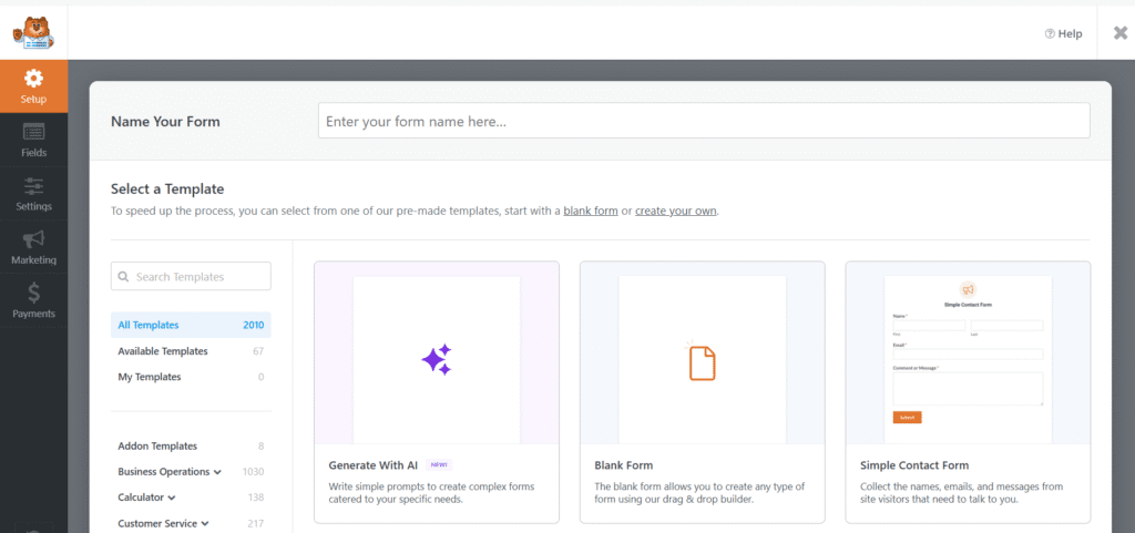 Select the type of form.