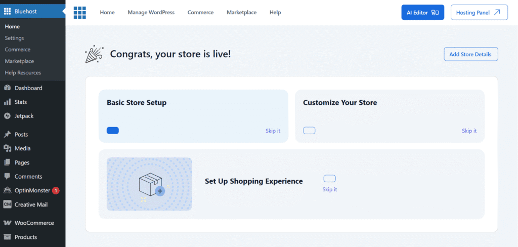 WordPress dashboard