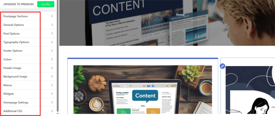 Choose the section you want to edit