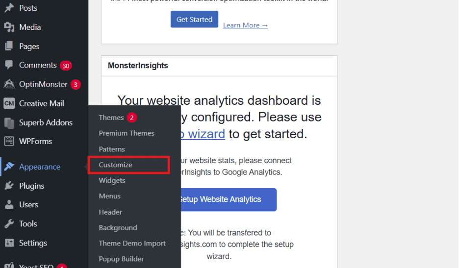 Click on ‘Customize’ section.
