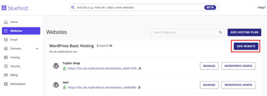 Click on ‘ADD WEBSITE’.