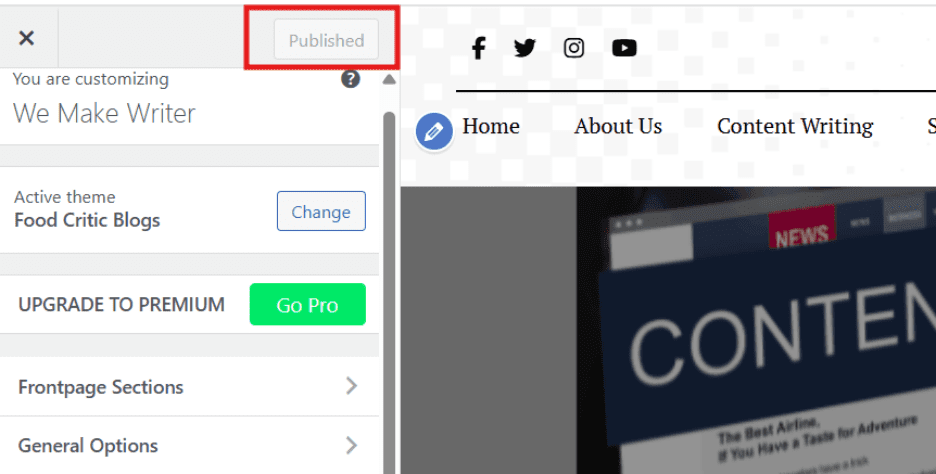 Click on ‘Publish’ to publish your page when changes are made