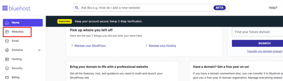 Click on ‘Websites’ from the left menu
