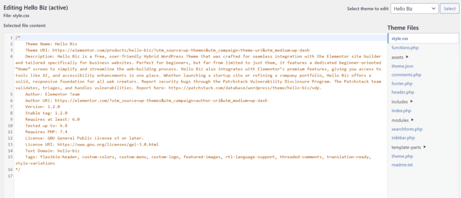 how to open WordPress theme directory