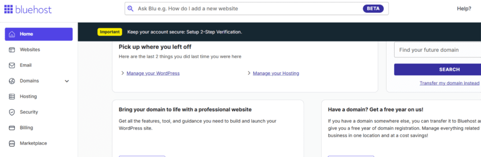 Log in to your Bluehost Account Manager.