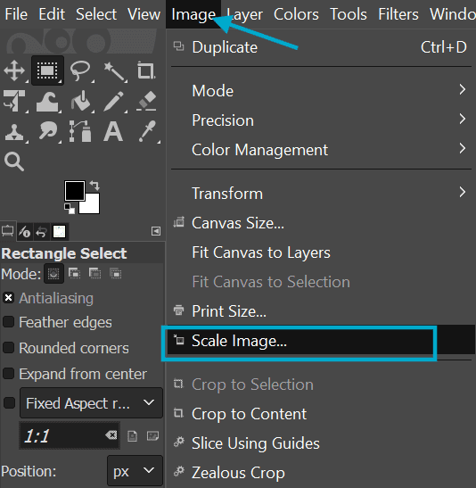 تصویر مقیاس در GIMP