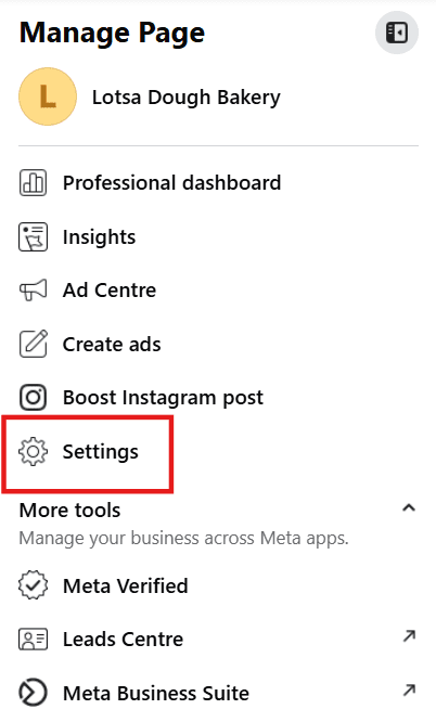 Go to Manage page setting