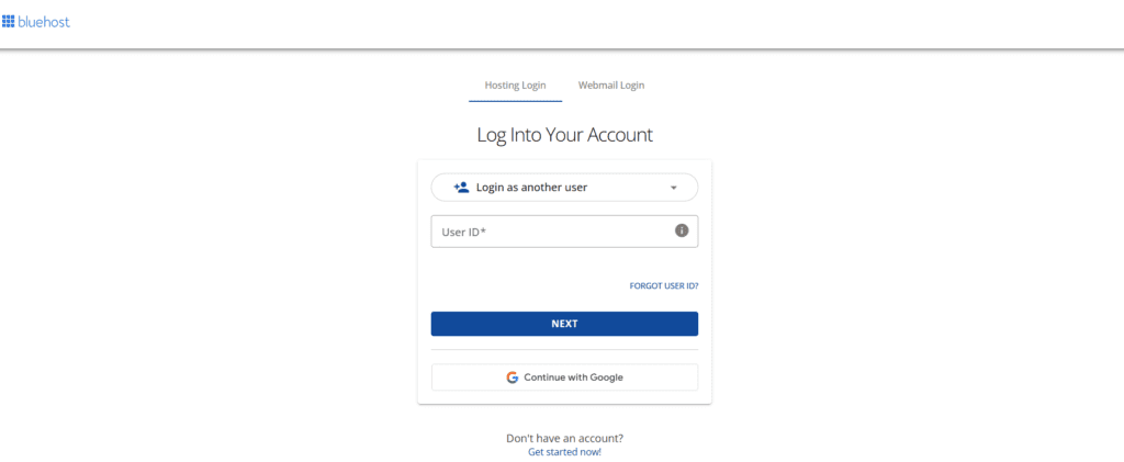 Bluehost login account