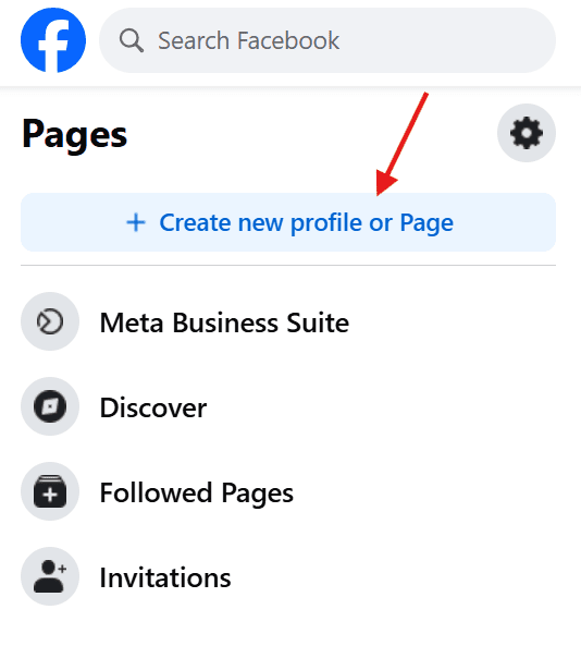 click on create new profile or page