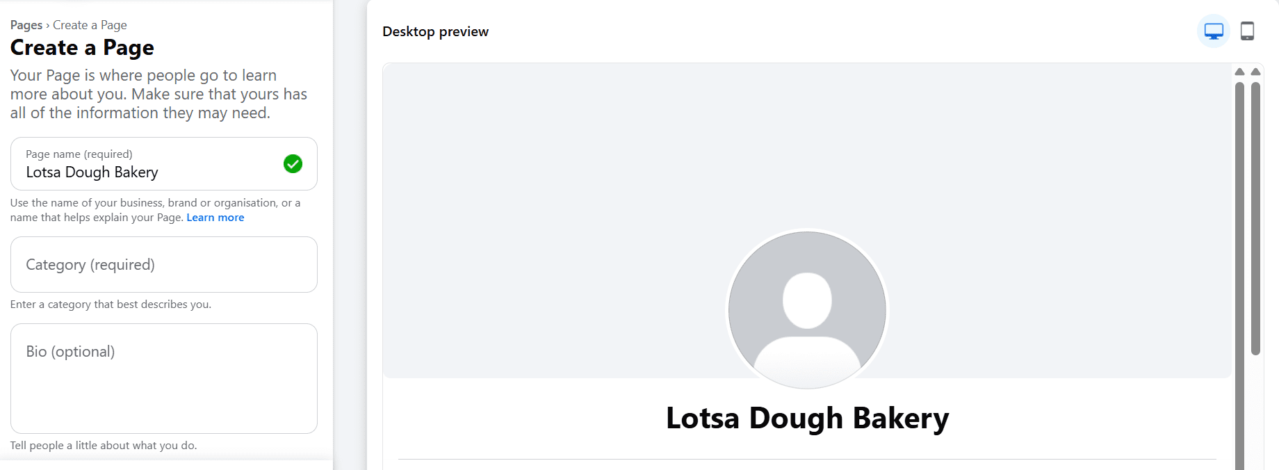 enter your business details on facebook business page