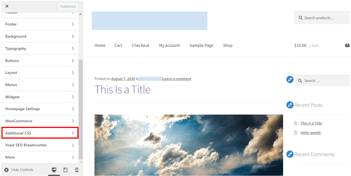 Find the ‘Additional CSS’ menu and click on it.