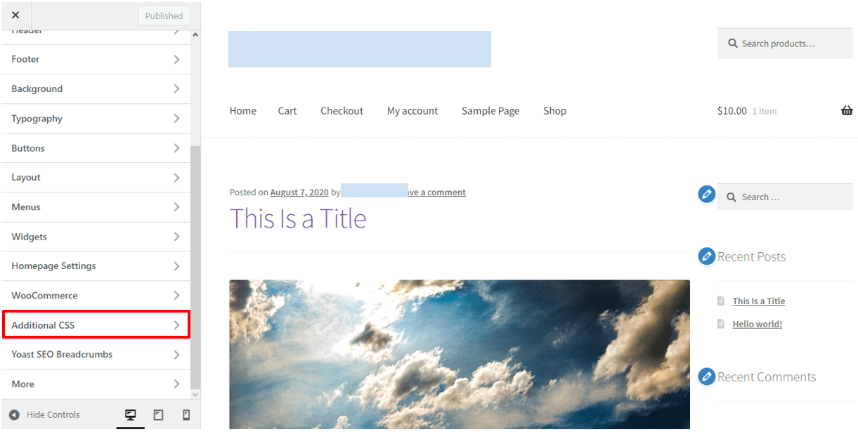 Click on the ‘Additional CSS’ menu.