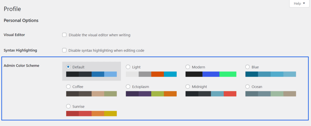 Admin color scheme