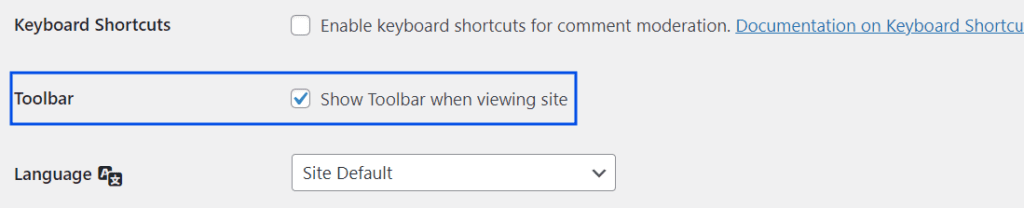 Enable disable WP toolbar