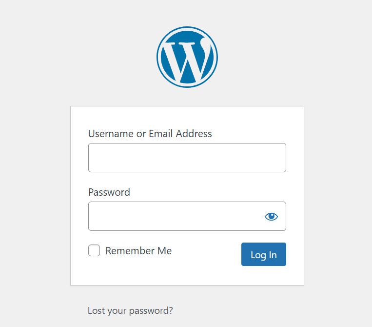 WP admin dashboard log in