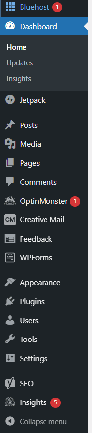 WP left navigation panel