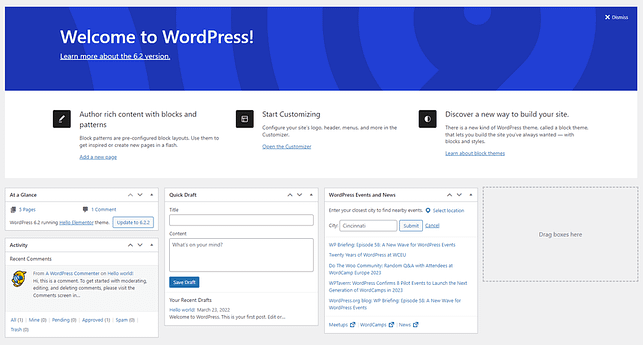 WordPress dashboard