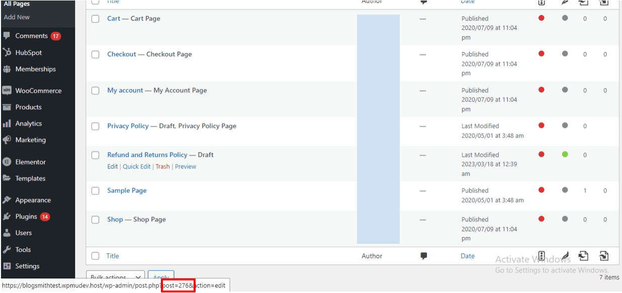 Find the page ID number.