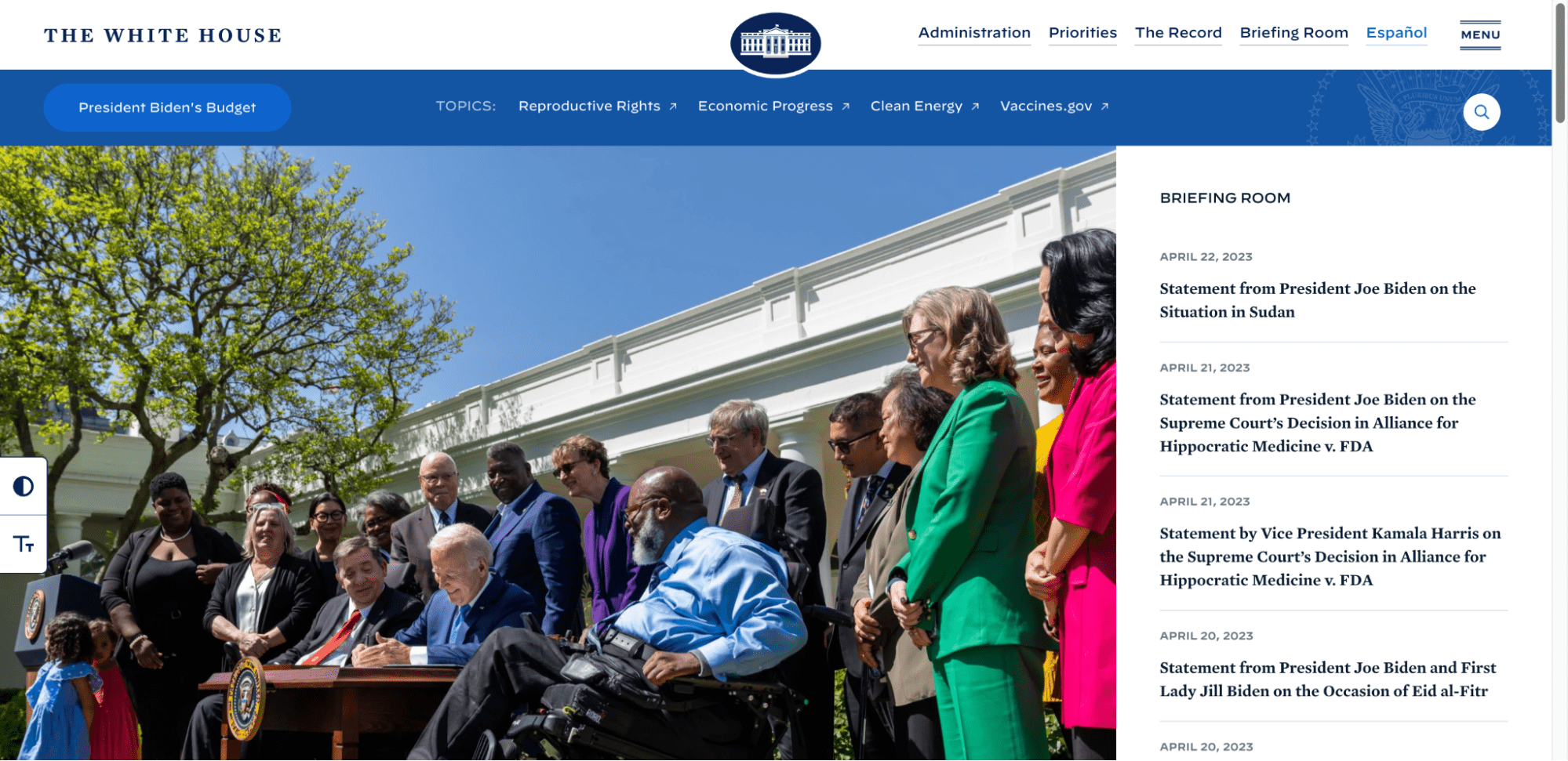 The WhiteHouse.gov homepage after it switched to WordPress.