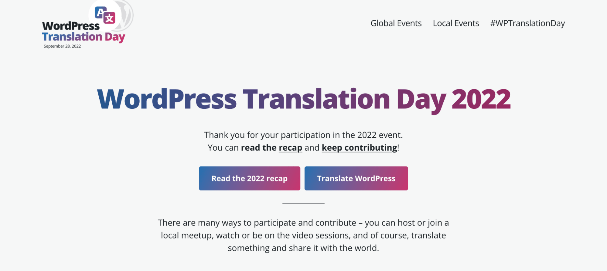WordPress Translation Day has been celebrated every Sept. 28 since 2016.