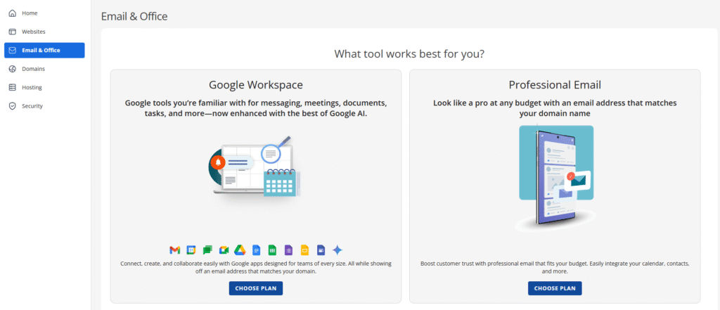 Email & office in Bluehost Control Panel