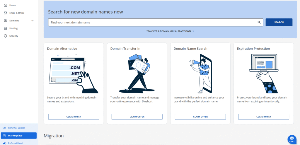 Marketplace in Bluehost Control Panel