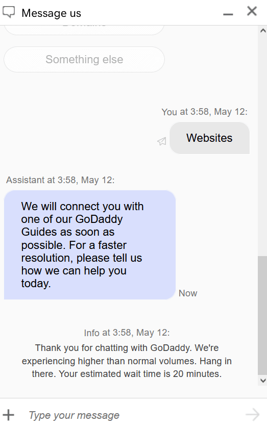 Ich warte auf den GoDaddy-Kundendienst.