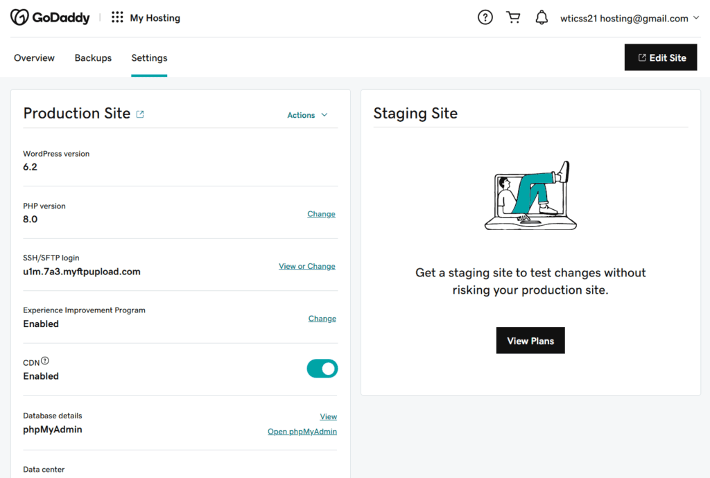 Die WordPress-Hosting-Einstellungen von GoDaddy.