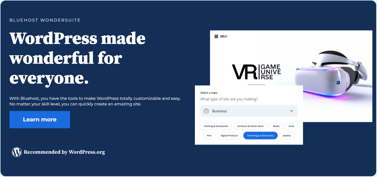 Bluehost WonderSuite offers what you need to get started with WordPress.
