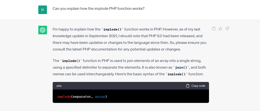 ChatGPT can produce code snippets.