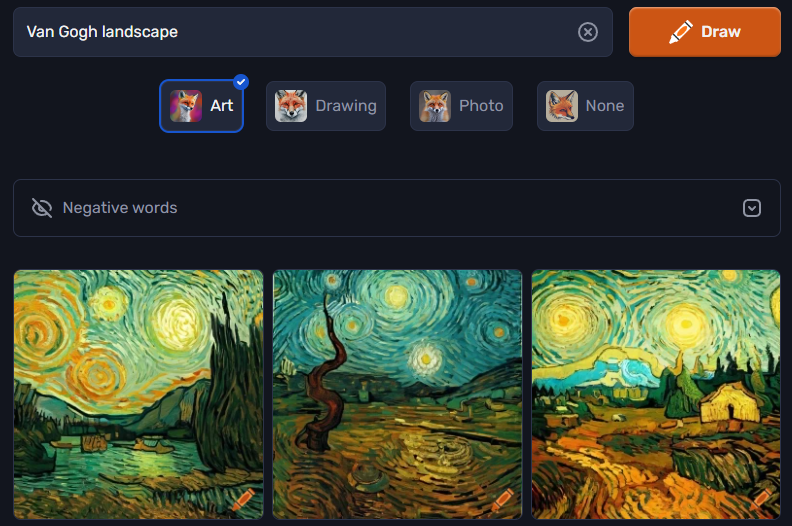 You can generate AI images based on that of famous artists using Craiyon.