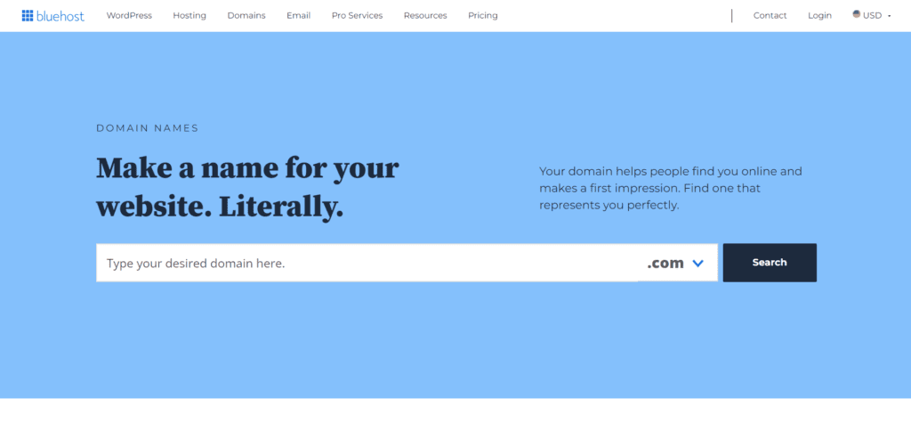 Bluehost’s domain name tool checks the availability of domain names.