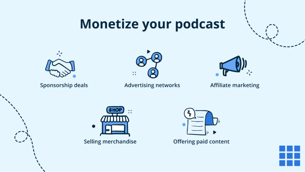 Illustration of key steps to monetize your podcast