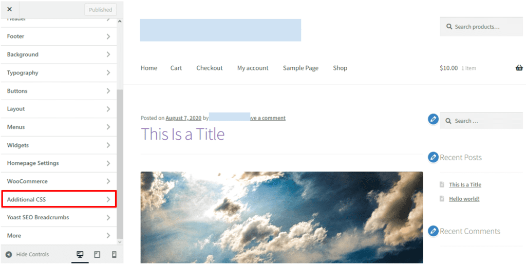 Open the Additional CSS