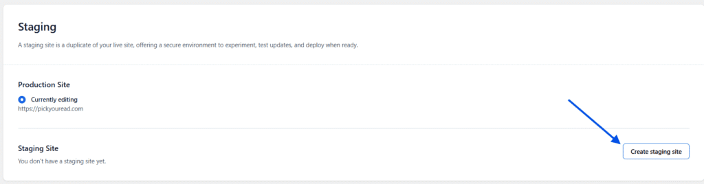 Create staging site on Bluehost