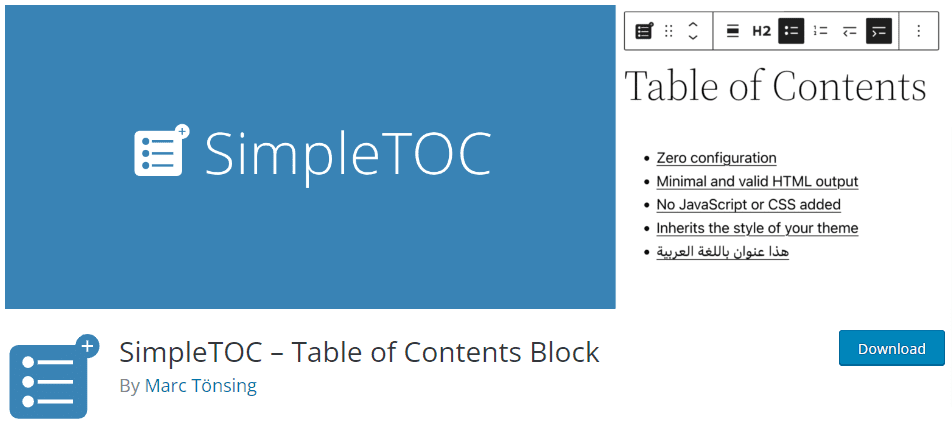 SimpleTOC – Table of Contents Block.
