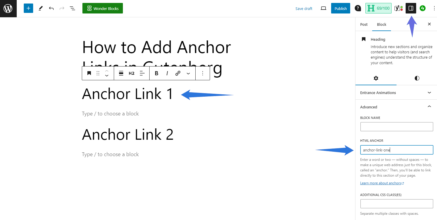 WordPress Anchor Link