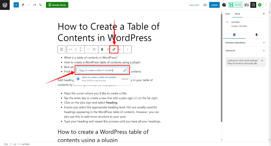 Clickable table of contents