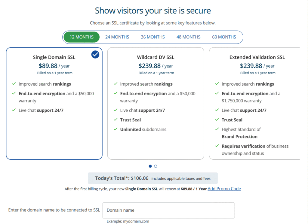 Buy SSL certificate from Bluehost
