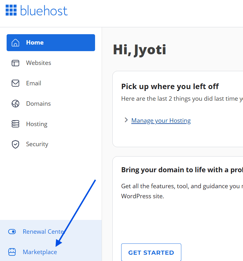 Go to Bluehost Marketplace