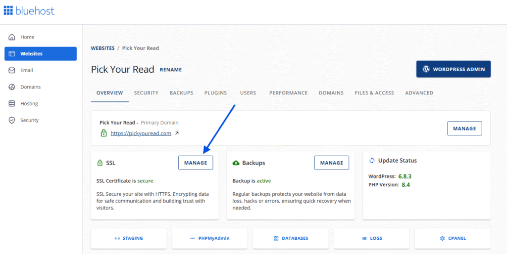 Manage your SSL on Bluehost