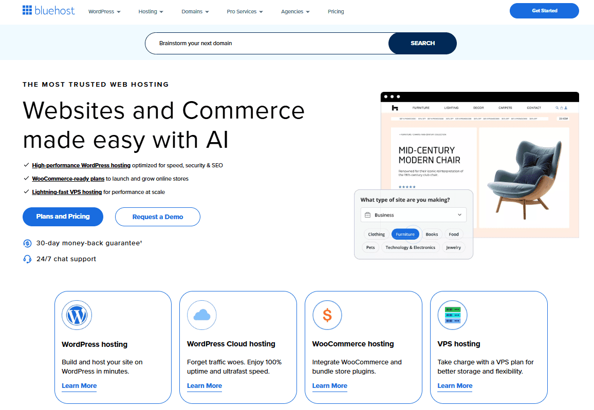 Bluehost Home page