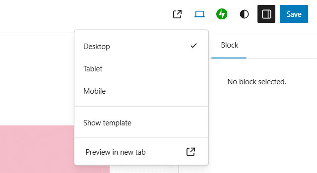 WordPress preview menu for how to make a website mobile friendly on desktop, tablet, and mobile devices