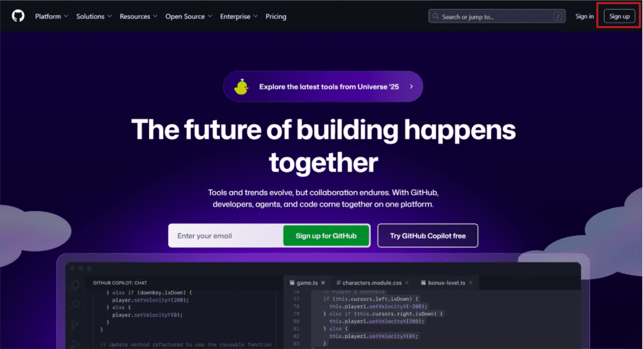 Visit the GitHub website and create a free account.