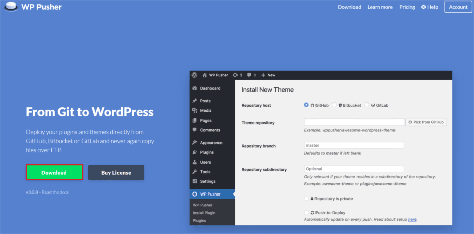 how to install WP Pusher