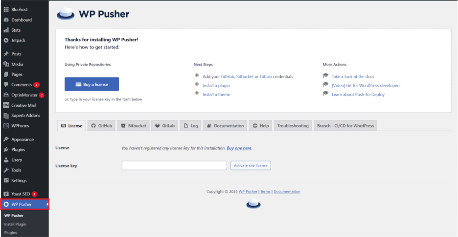 activate WP Pusher theme