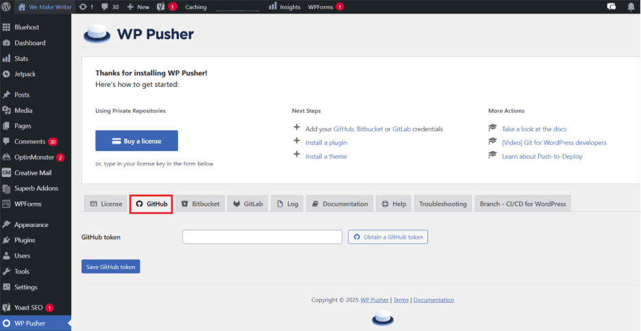 navigate to the GitHub tab