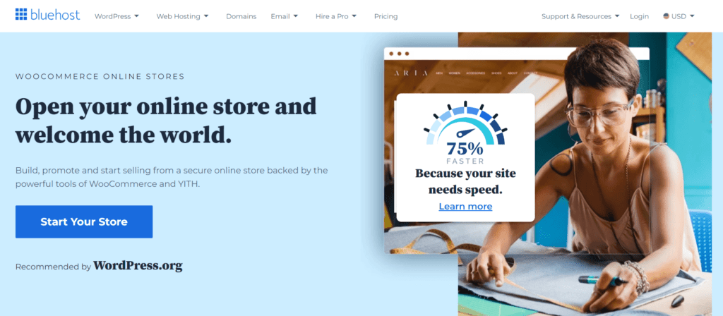 Alojamiento de Bluehost WooCommerce