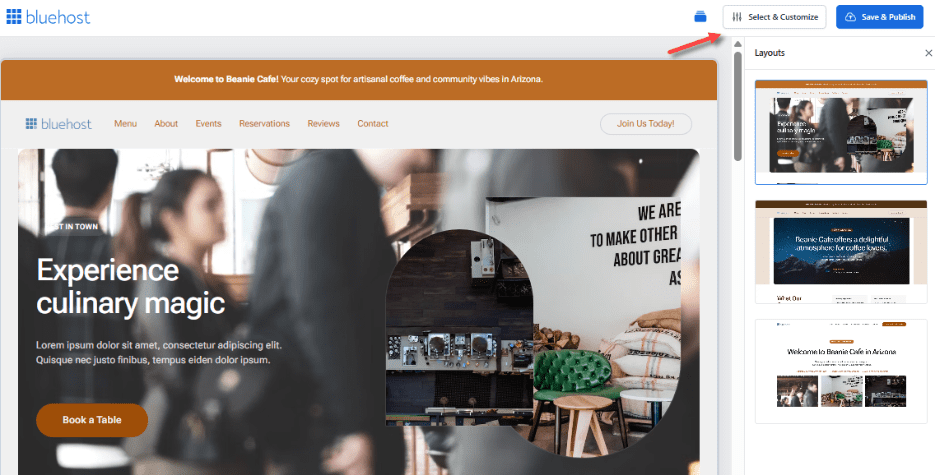 Customize or publish the page.